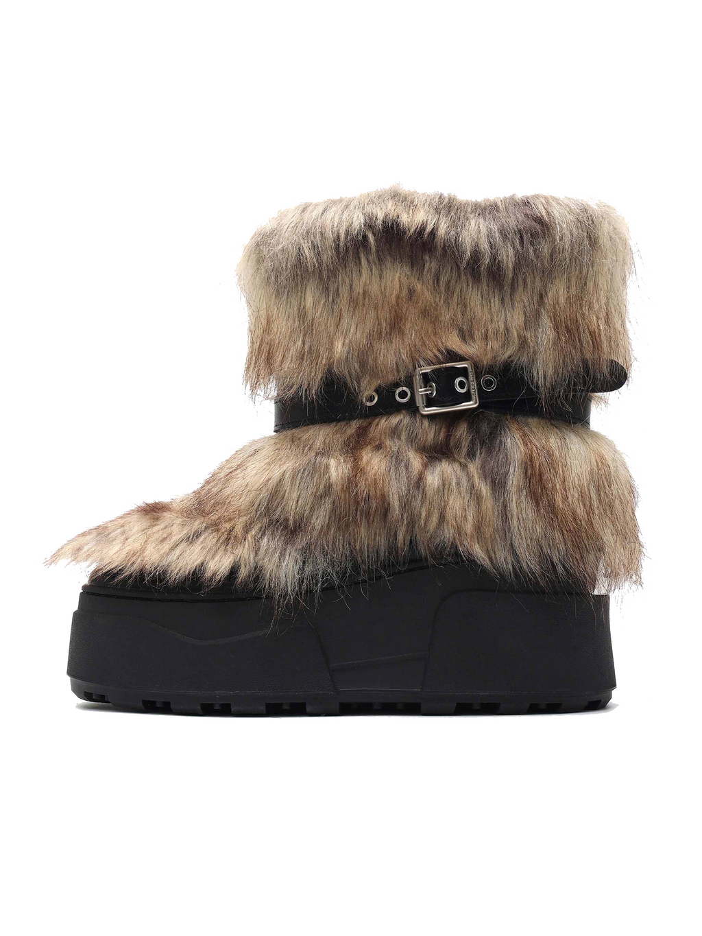 KHIONE Fur Platform Ankle Boots Brown