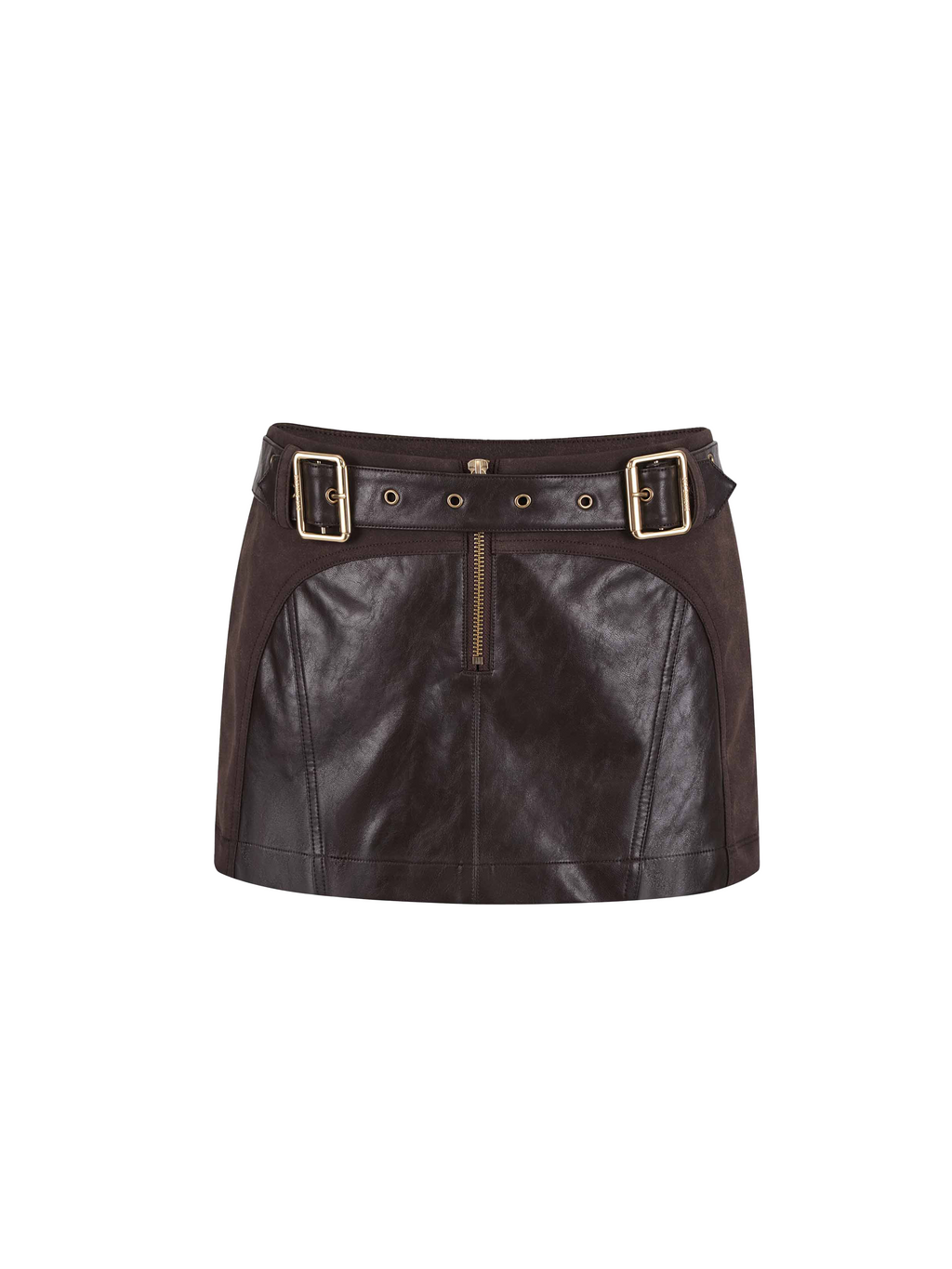 Double-Buckle Low-Rise Panelled Mini Skirt