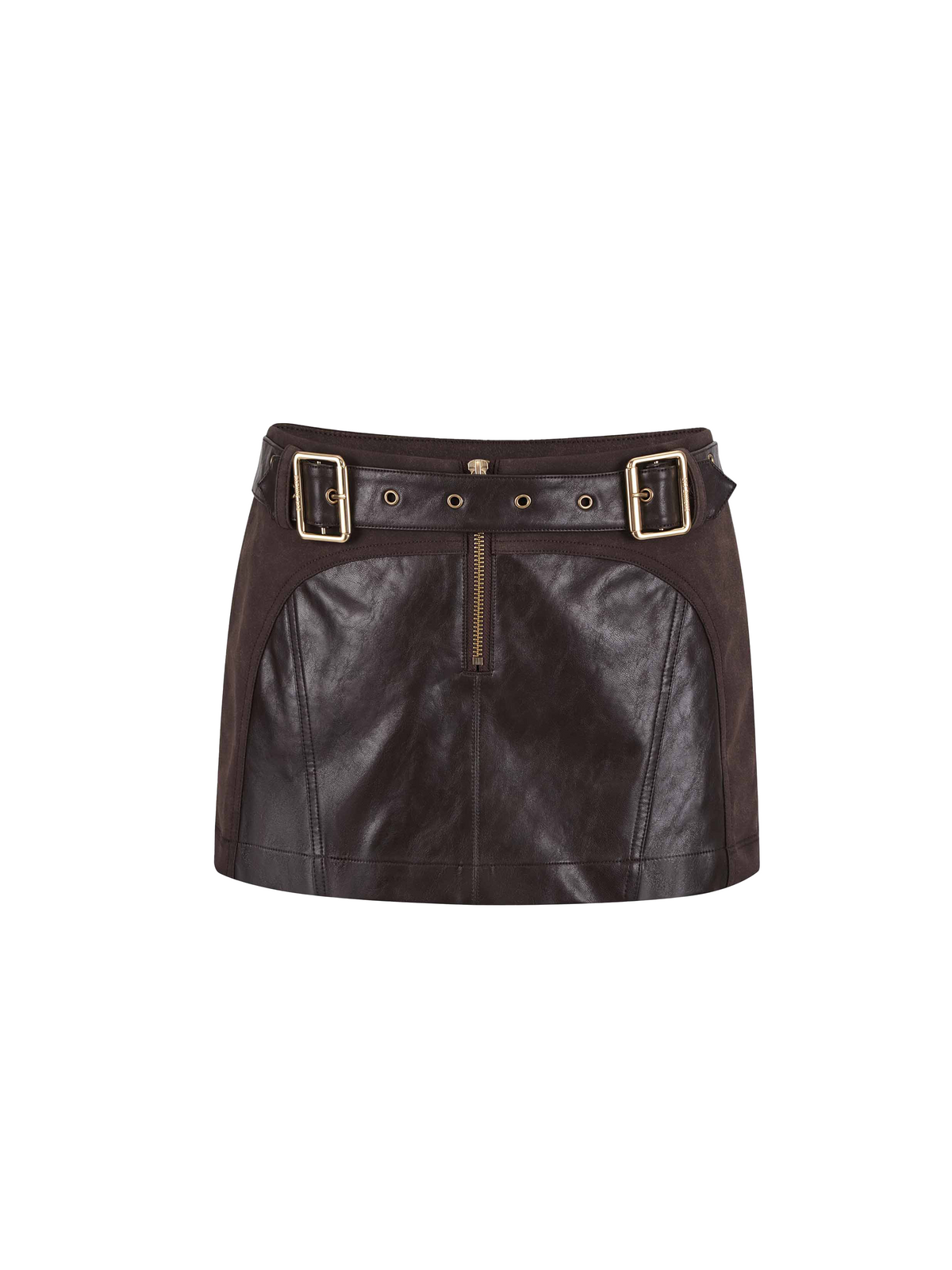 Double-Buckle Low-Rise Panelled Mini Skirt