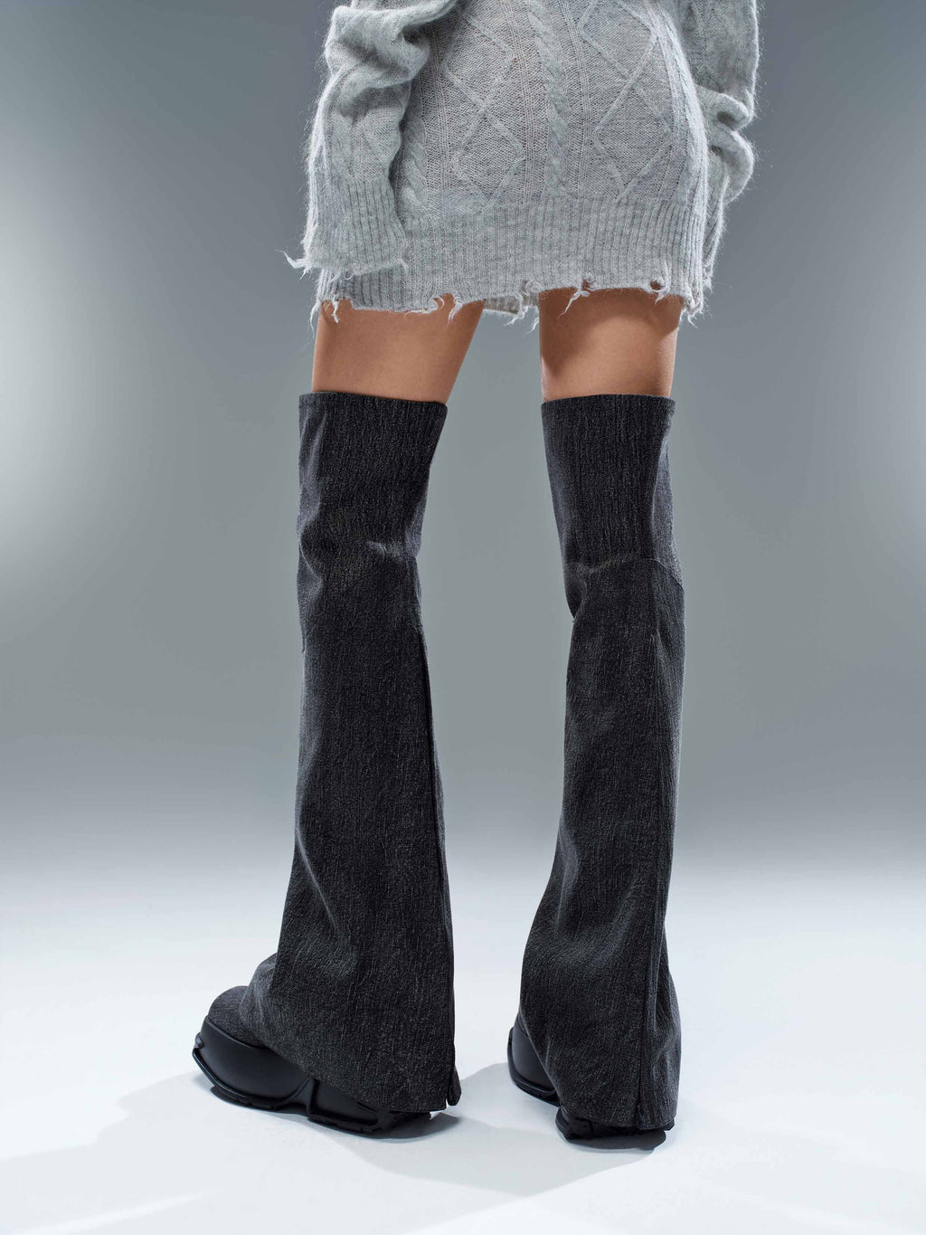SELENE Crystal Split OTK Boots Black Denim