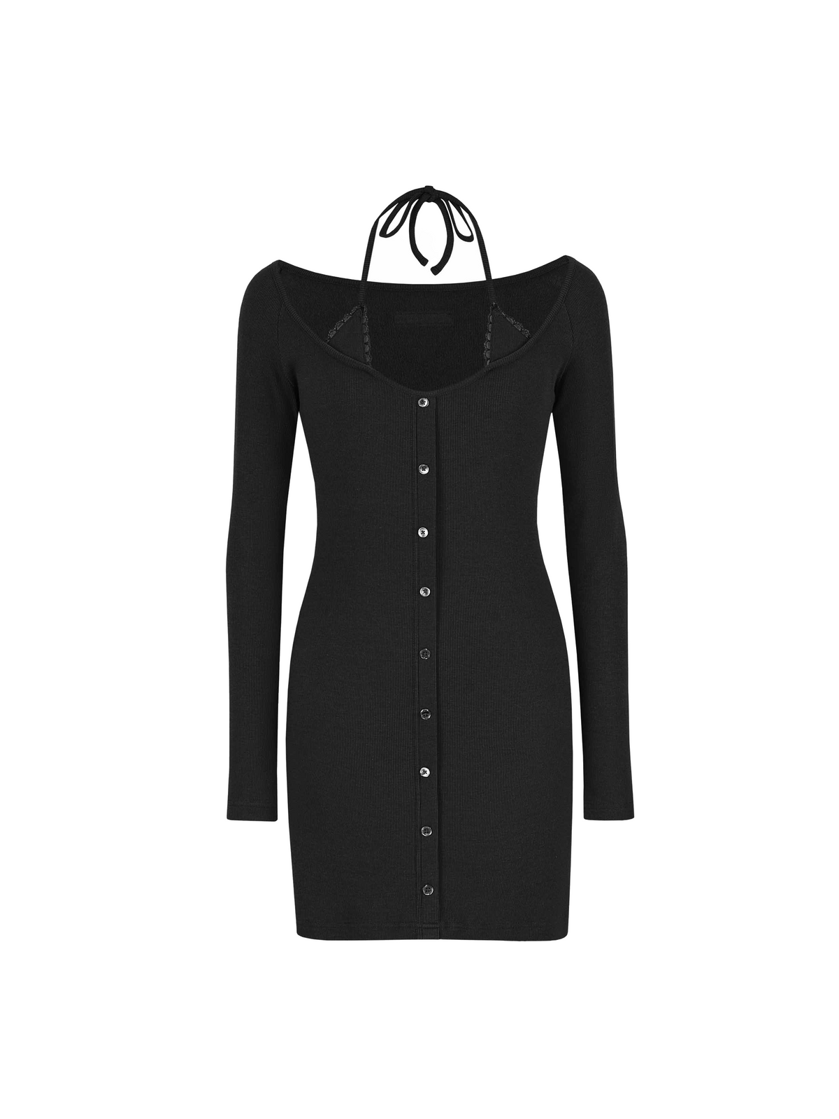 Layered Halter Knit Mini Dress Black