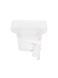 Ruched Tie Off-Shoulder Top White
