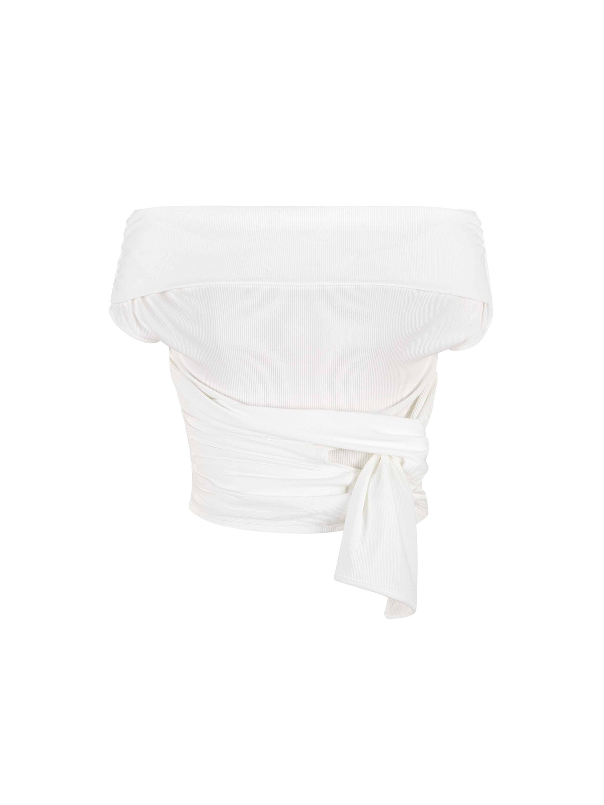 Ruched Tie Off-Shoulder Top White