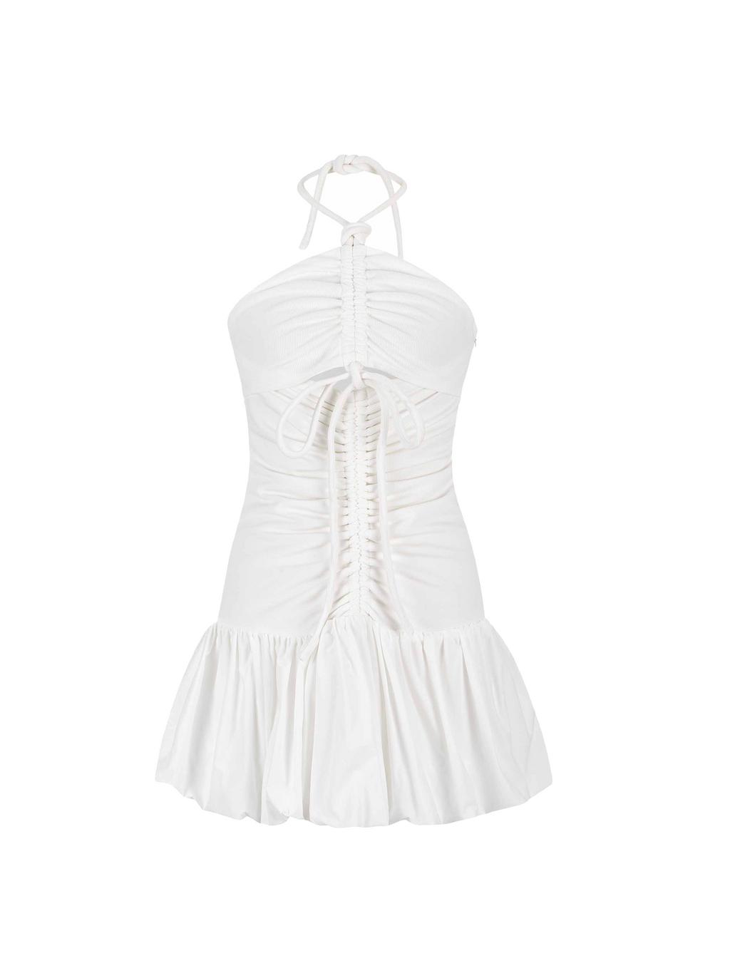 Ruched Halter Bubble Mini Dress White