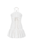 Ruched Halter Bubble Mini Dress White