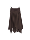 Ruched Asymmetric Midi Skirt Espresso Brown