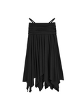 Ruched Asymmetric Midi Skirt Black