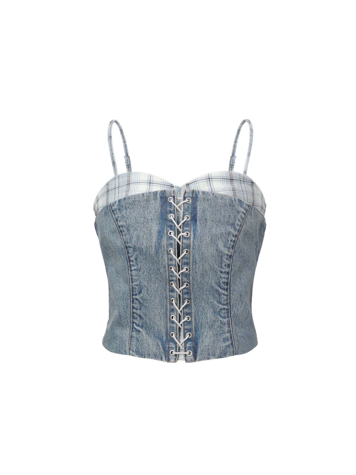 Daphne.Lab x MARRKNULL | Layered Lace-Up Denim Corset Top