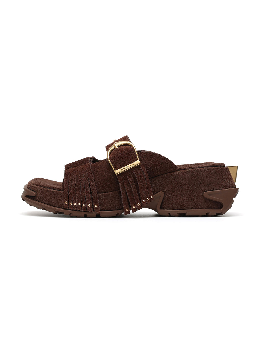 HECATE Fringe Platform Slides Chestnut Brown