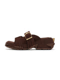 HECATE Fringe Platform Slides Chestnut Brown