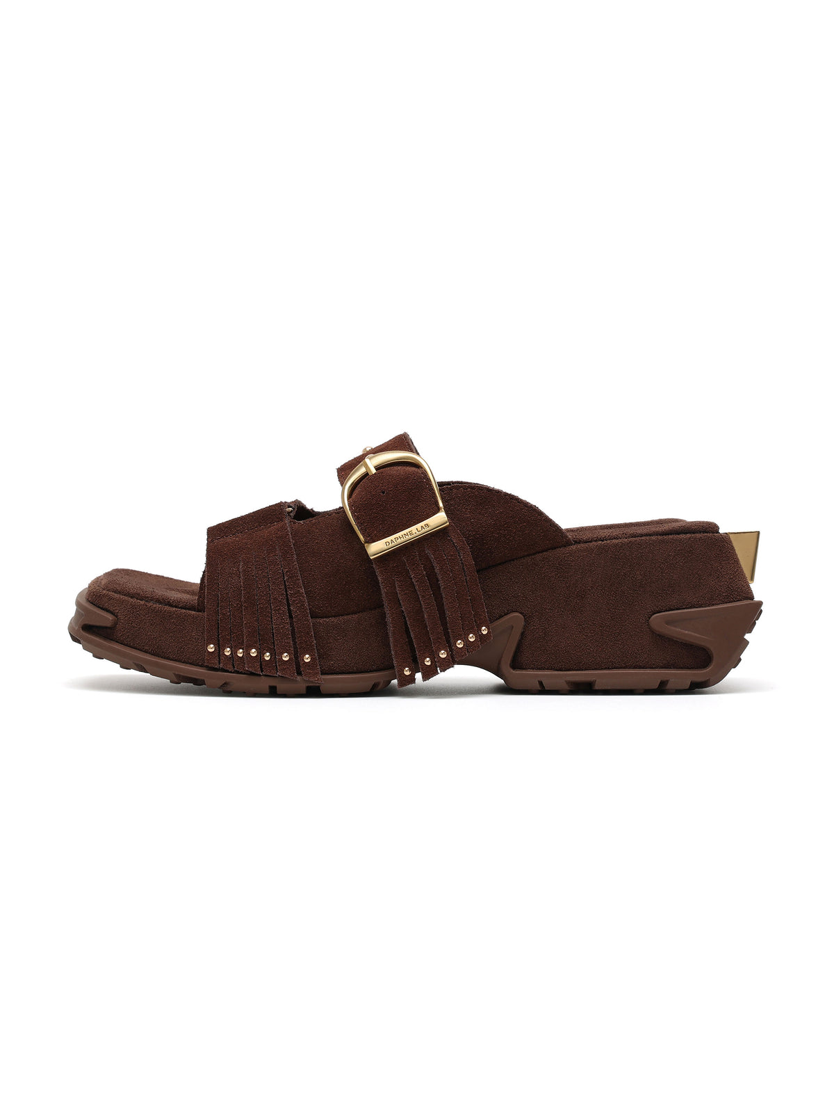 HECATE Fringe Platform Slides Chestnut Brown