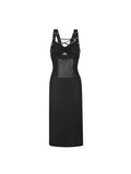 Studded Lace-Up Mesh Midi Dress Black