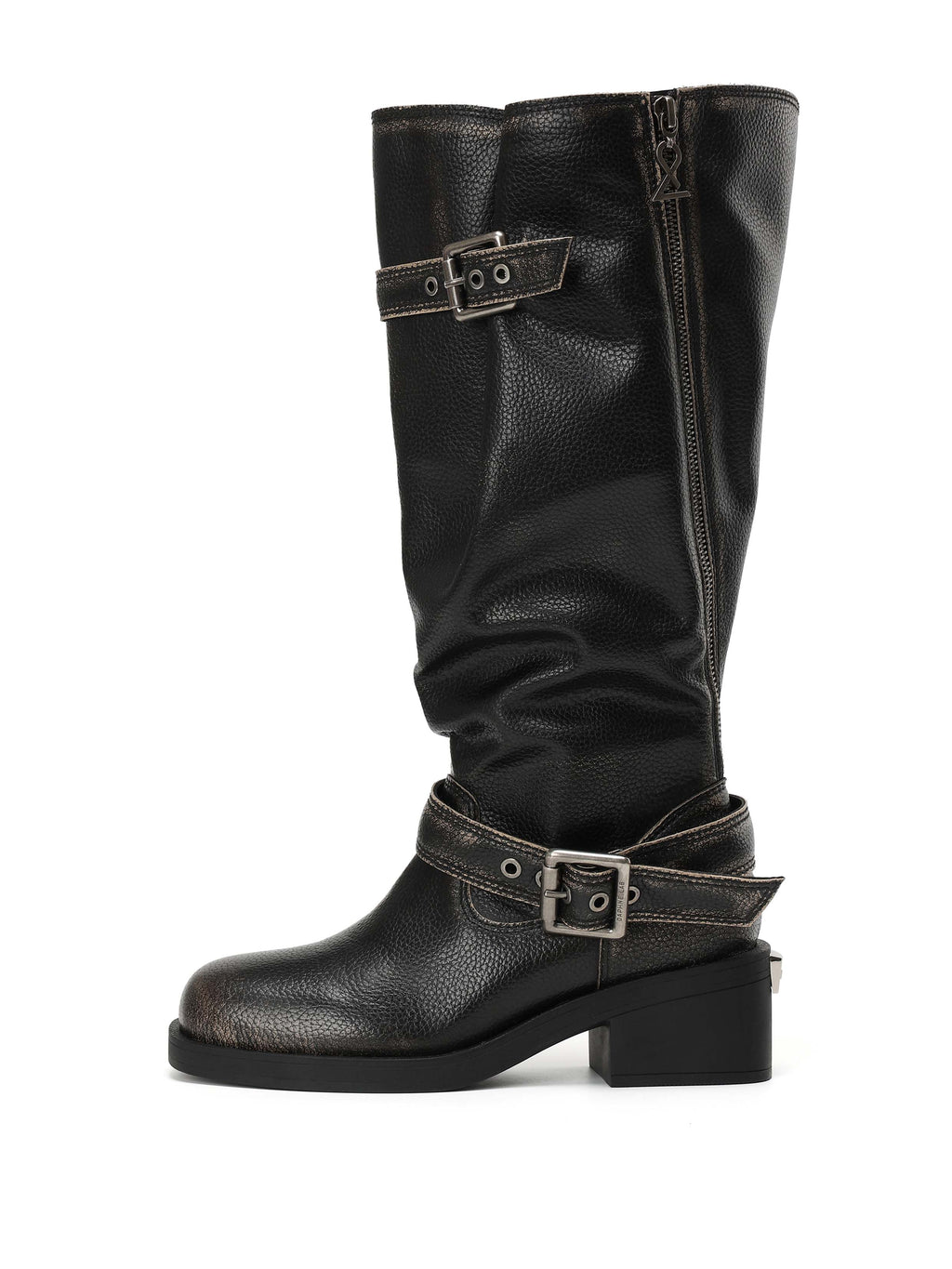 ACHLYS Buckle High Ankle Boots Distressed Black