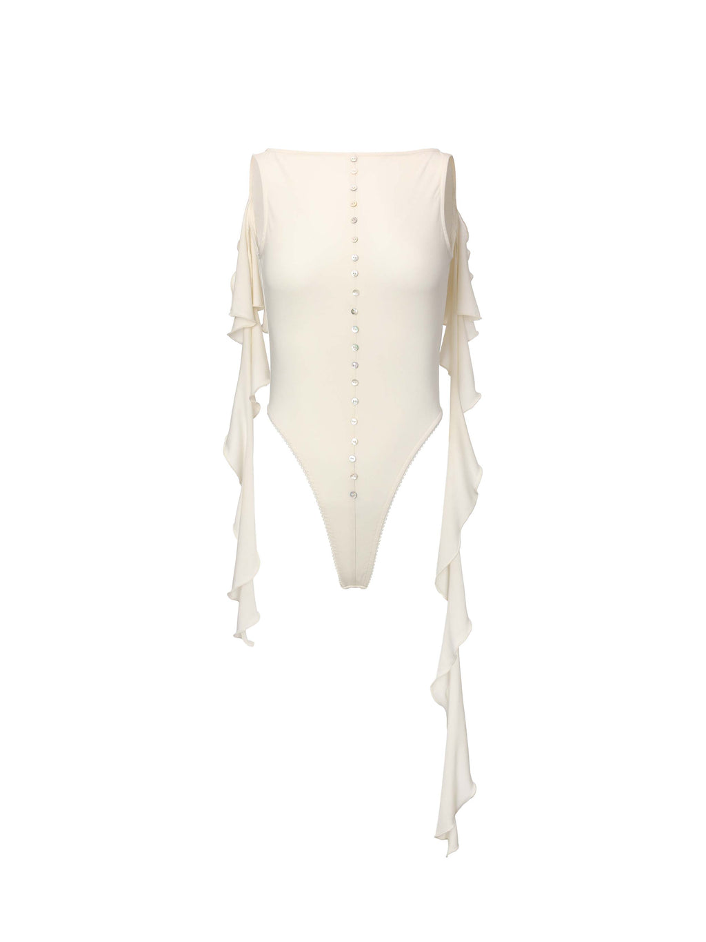 Ruffle Boat-Neck Bodysuit Ivory White