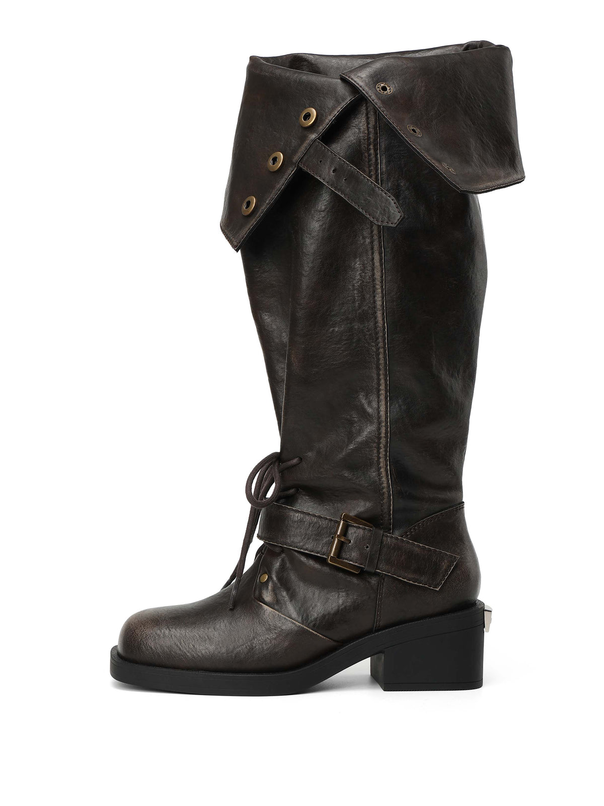 EIDOTHEA Convertible Knee-High Boots Distressed Black