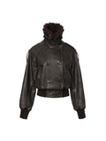 Detachable Fur-Collar Washed Moto Jacket Distressed Black