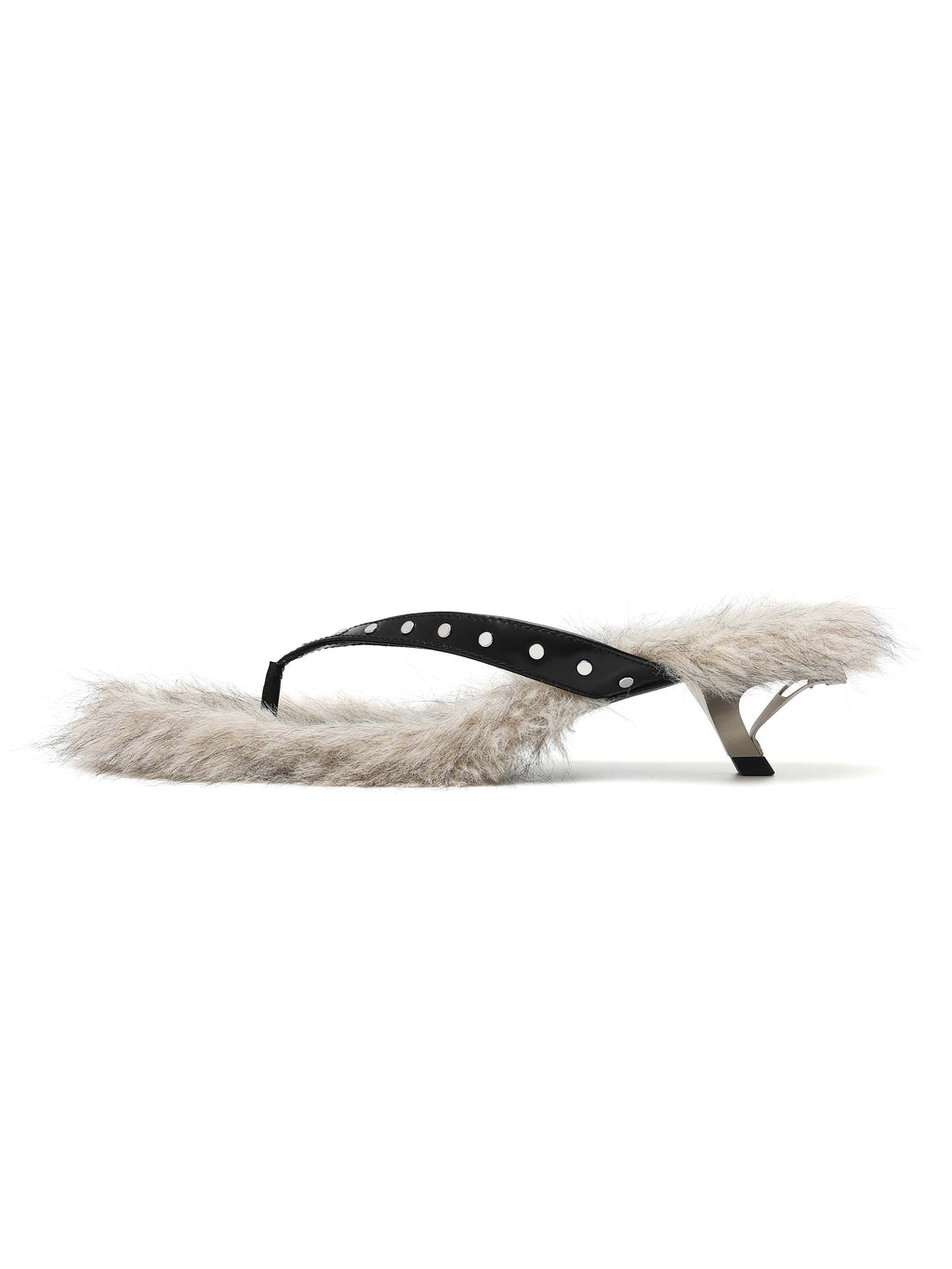 VESTA Fur Studded Opener Heel Thong Sandals Black