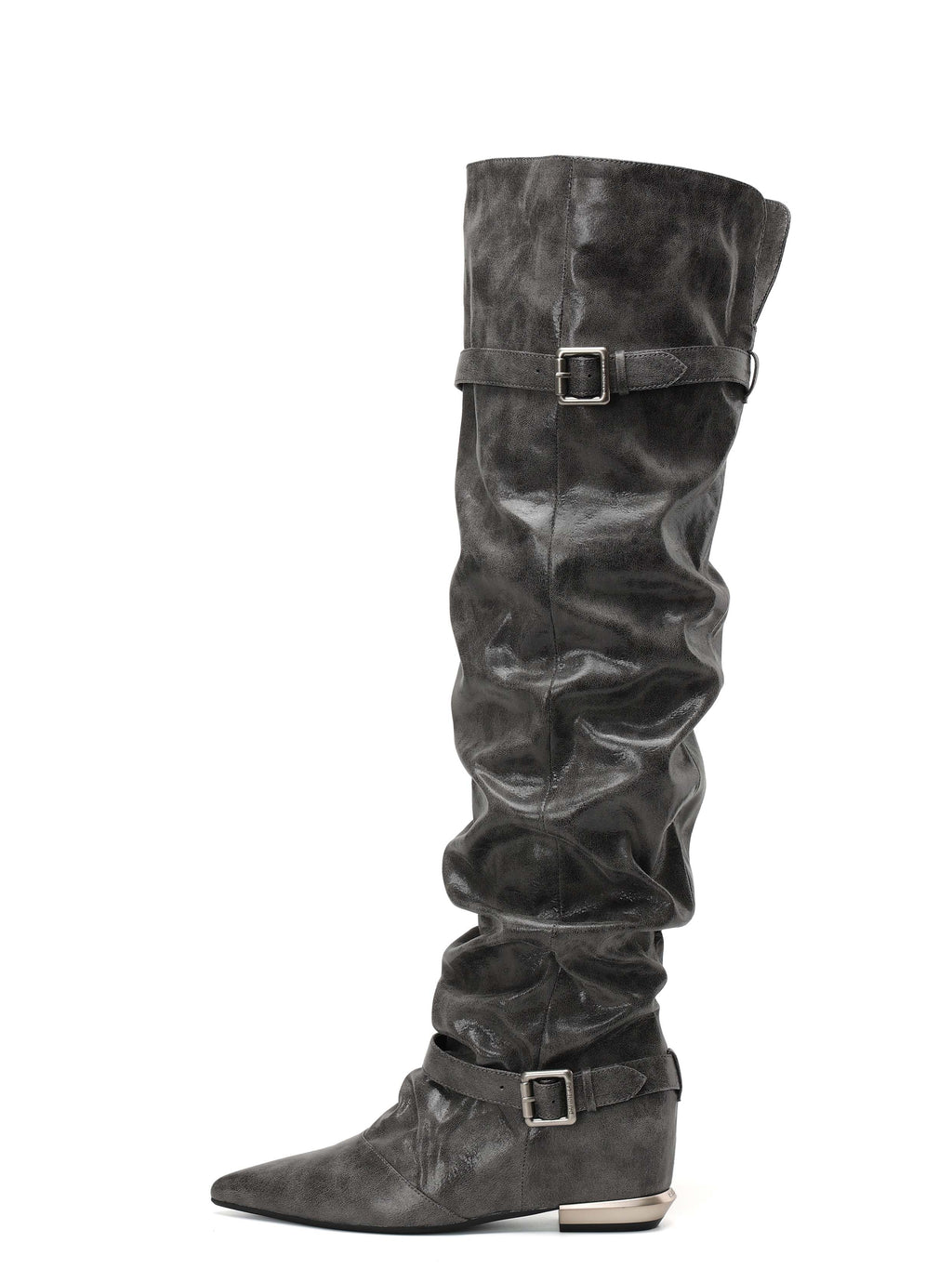 PEITHO Pointed-Toe Wedge OTK Boots Gray