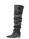 PEITHO Pointed-Toe Wedge OTK Boots Gray