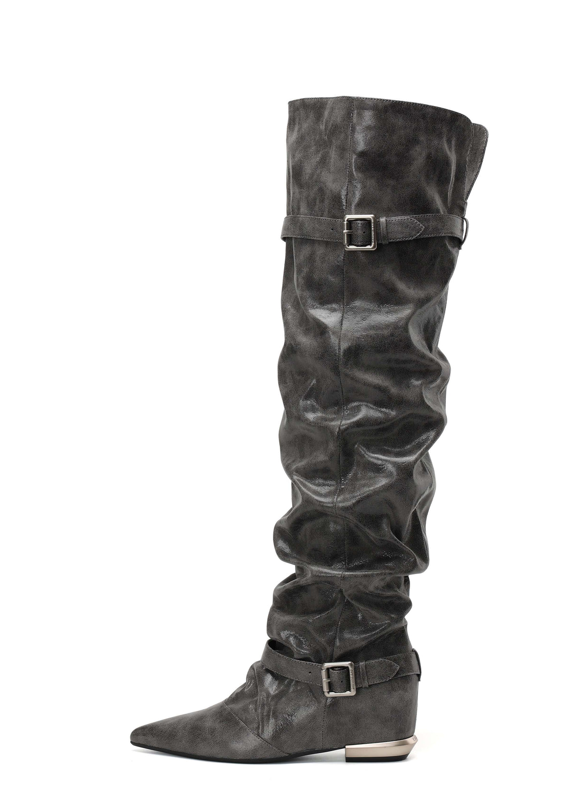PEITHO Pointed-Toe Wedge OTK Boots Gray