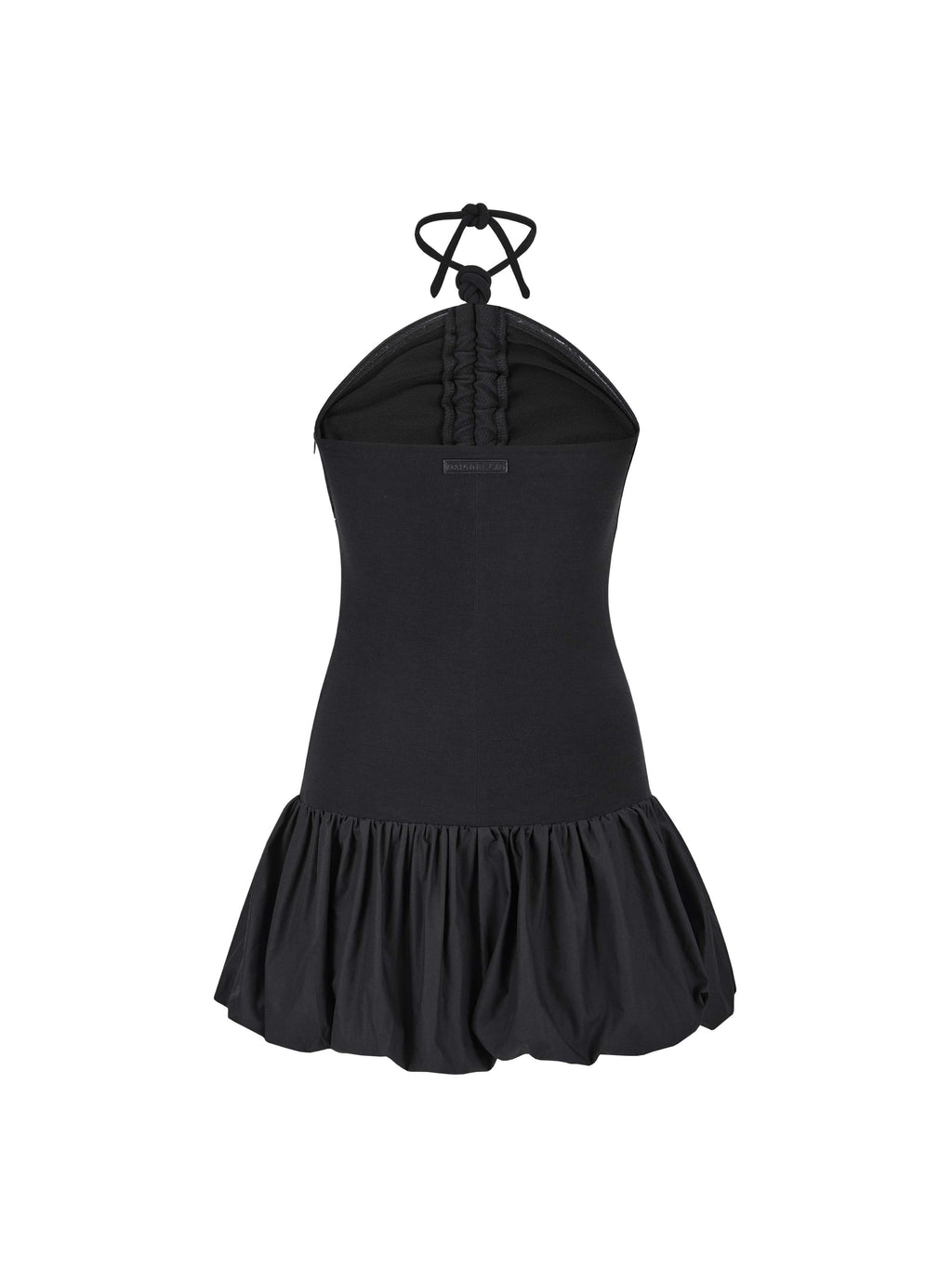 Ruched Halter Bubble Mini Dress Black