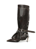 KER Detachable Gaiter Knee-High Boots Distressed Black