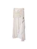 Ruched Asymmetric Chiffon Maxi Skirt Ivory White