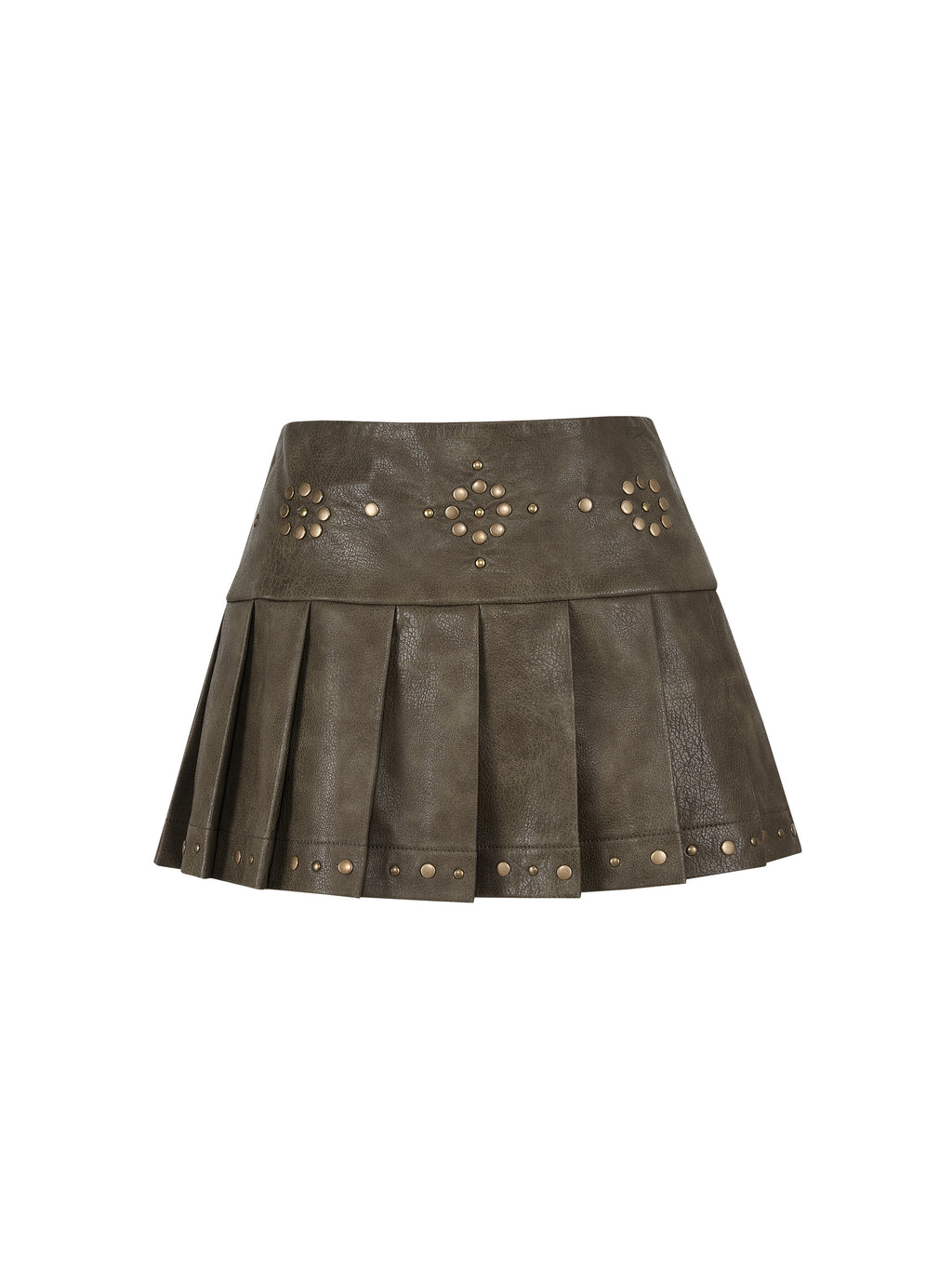 Studded Low-Rise Pleated Mini Skirt Dark Olive