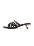 LEDA Studded Strappy Opener Heel Sandals Espresso Brown