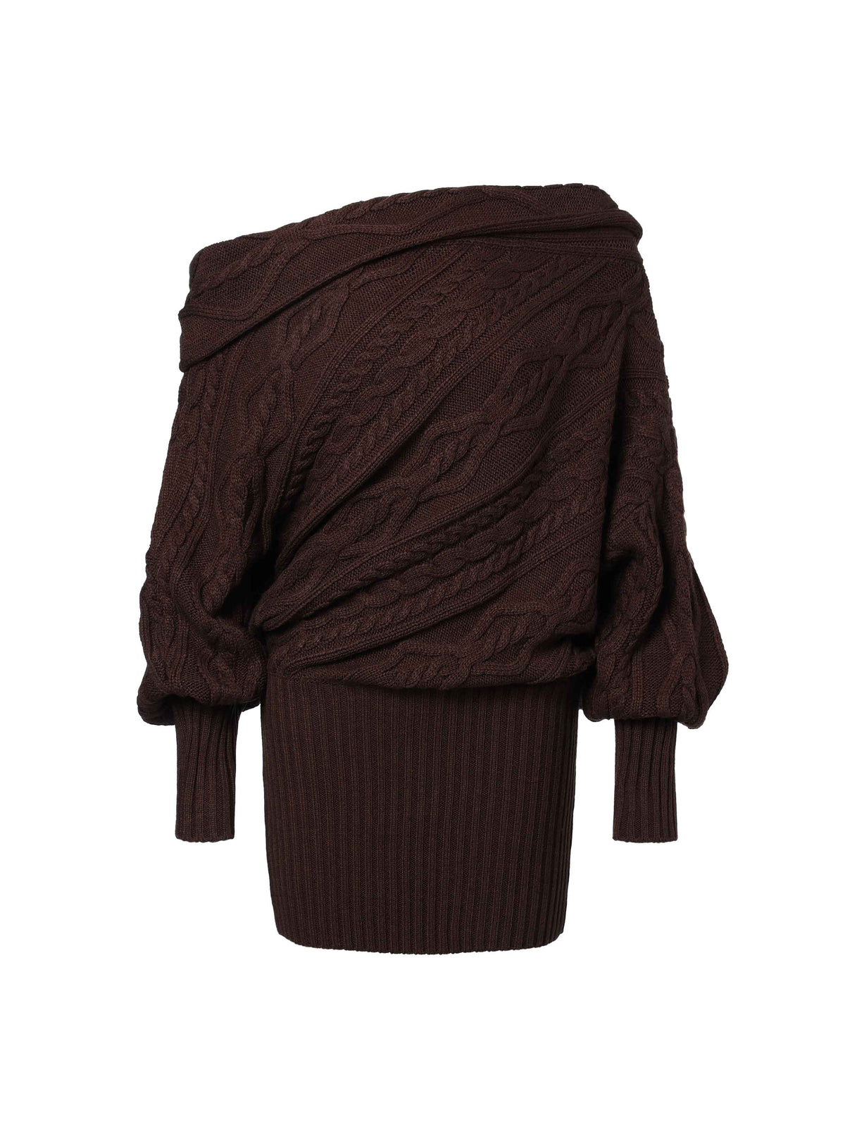 Asymmetric Cable-Knit Sweater Espresso Brown