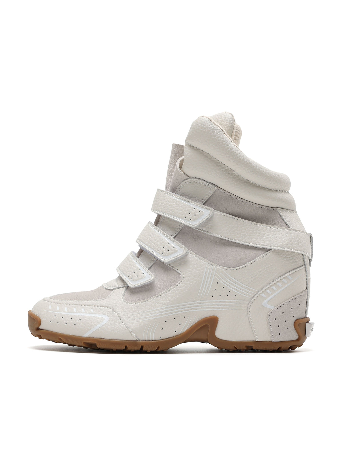 THETIS Triple-Strap Wedge Sneakers Ivory White