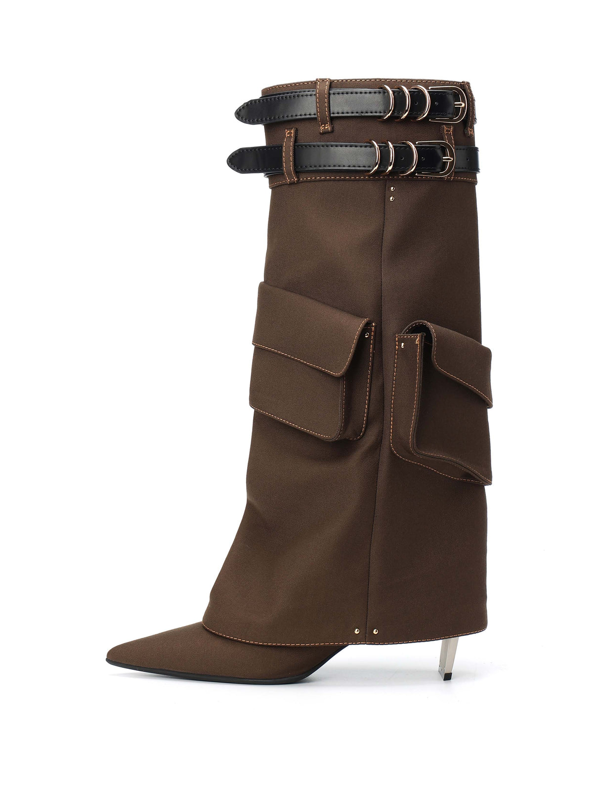 ADRASTEIA Denim Cargo Knee-High Boots Brown