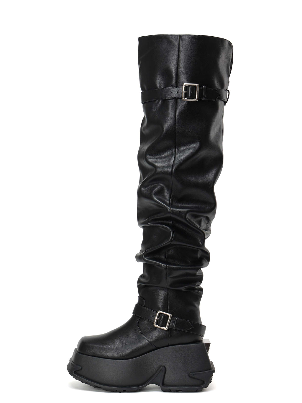 NEMESIS Buckle Platform OTK Boots Black