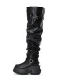 NEMESIS Buckle Platform OTK Boots Black