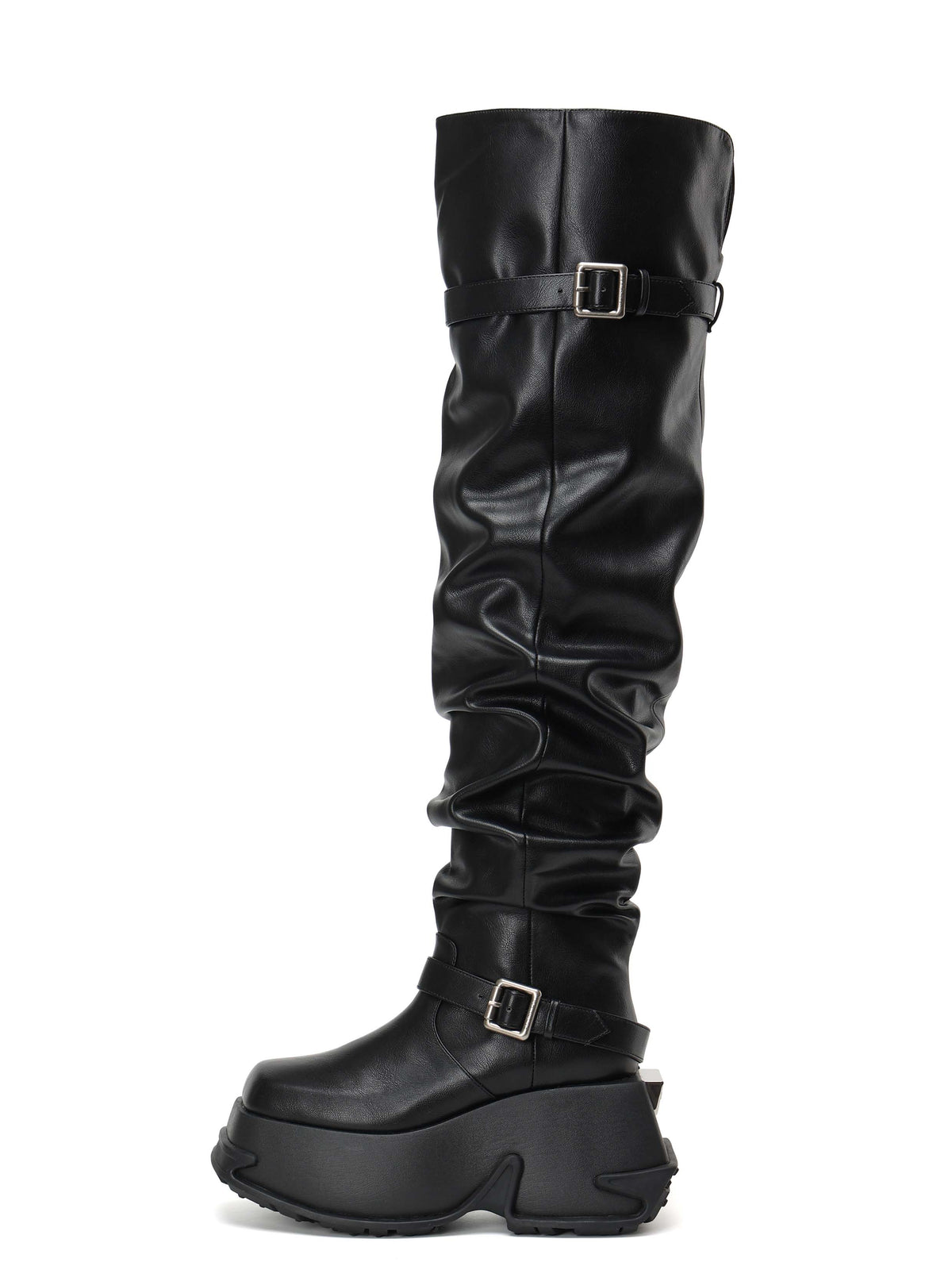 NEMESIS Buckle Platform OTK Boots Black