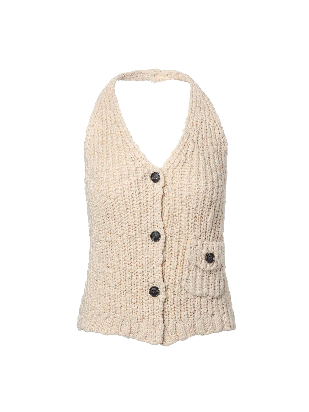 Halter Button Knit Vest Beige