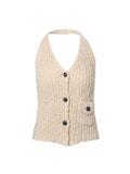 Halter Button Knit Vest Beige