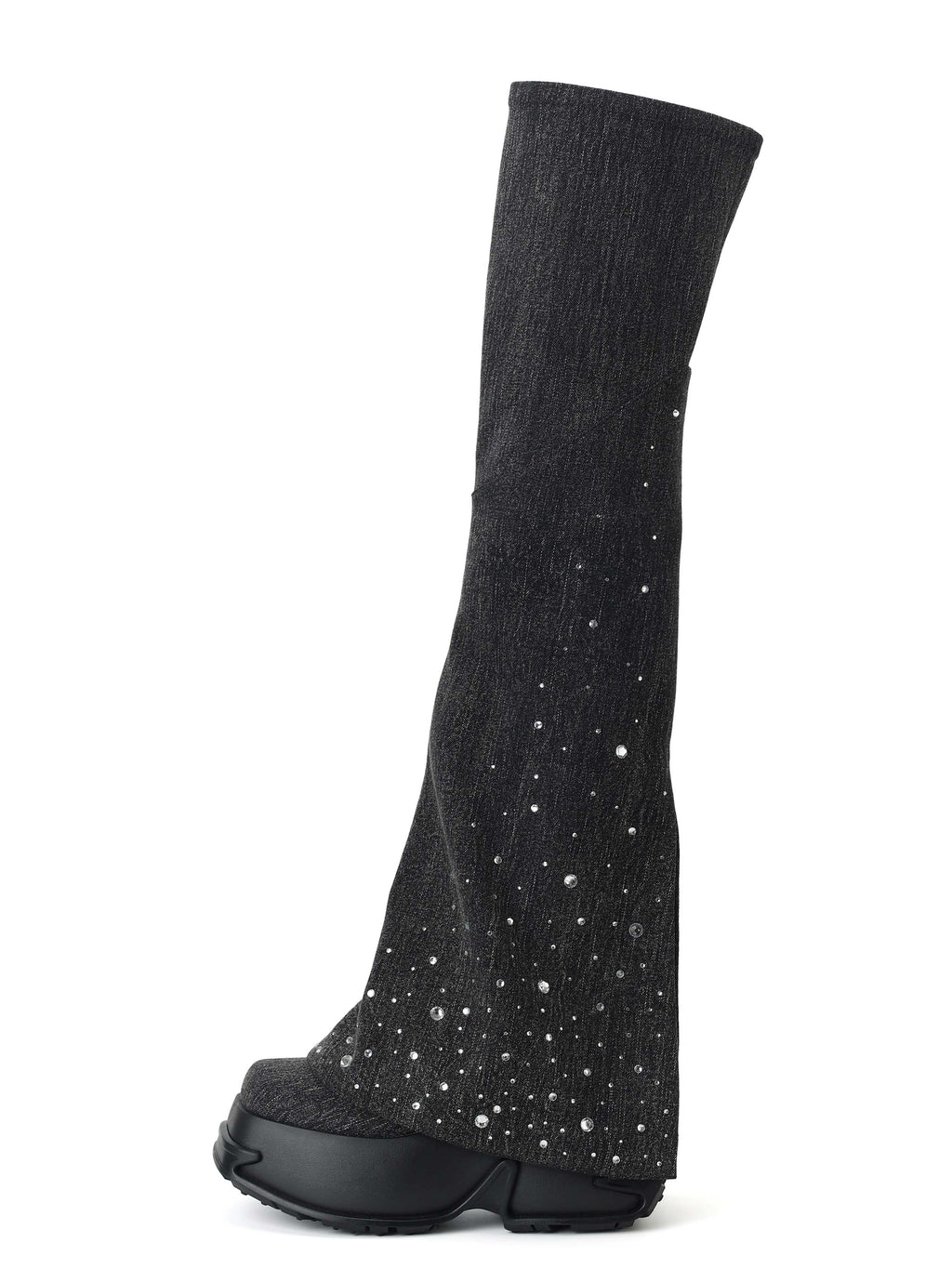 SELENE Crystal Embellished OTK Boots Black