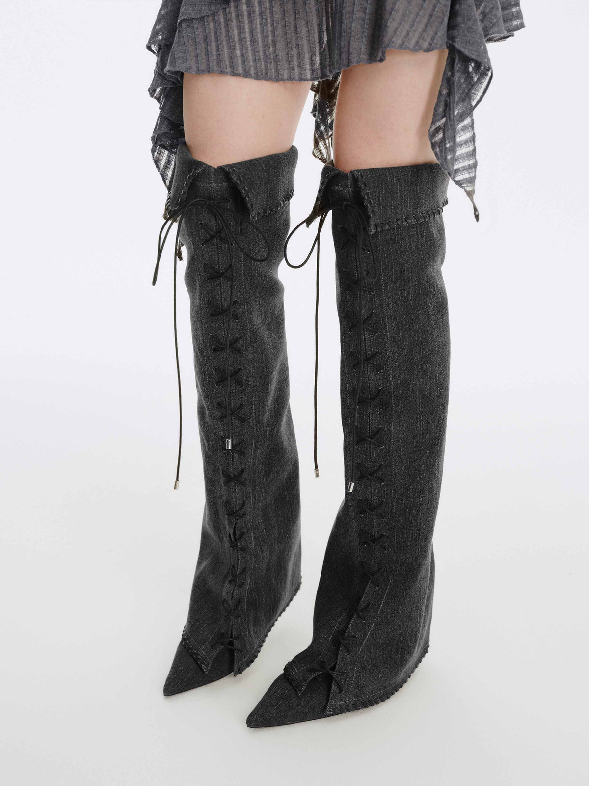 PHAEDRA Lace-Up Gaiter OTK Boots Black Denim