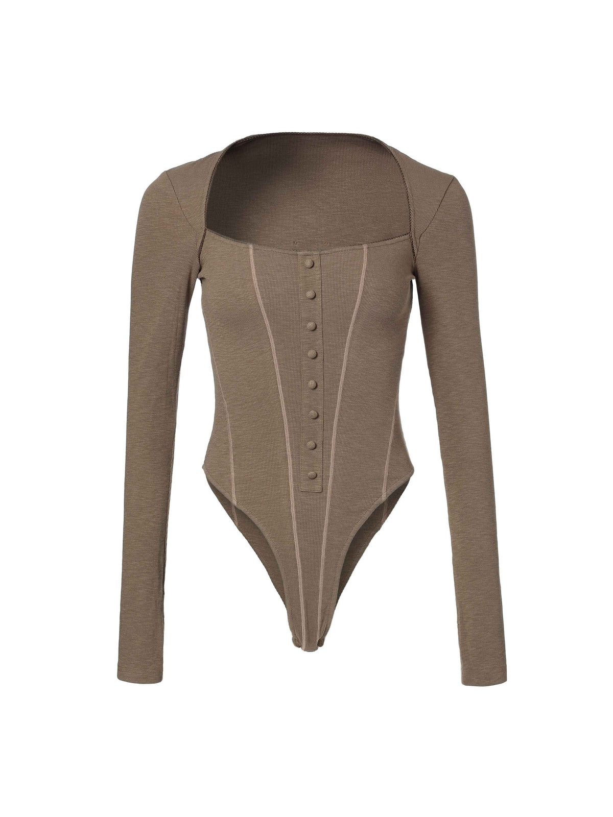 Contrast Seam Square-Neck Bodysuit Beige Mocha