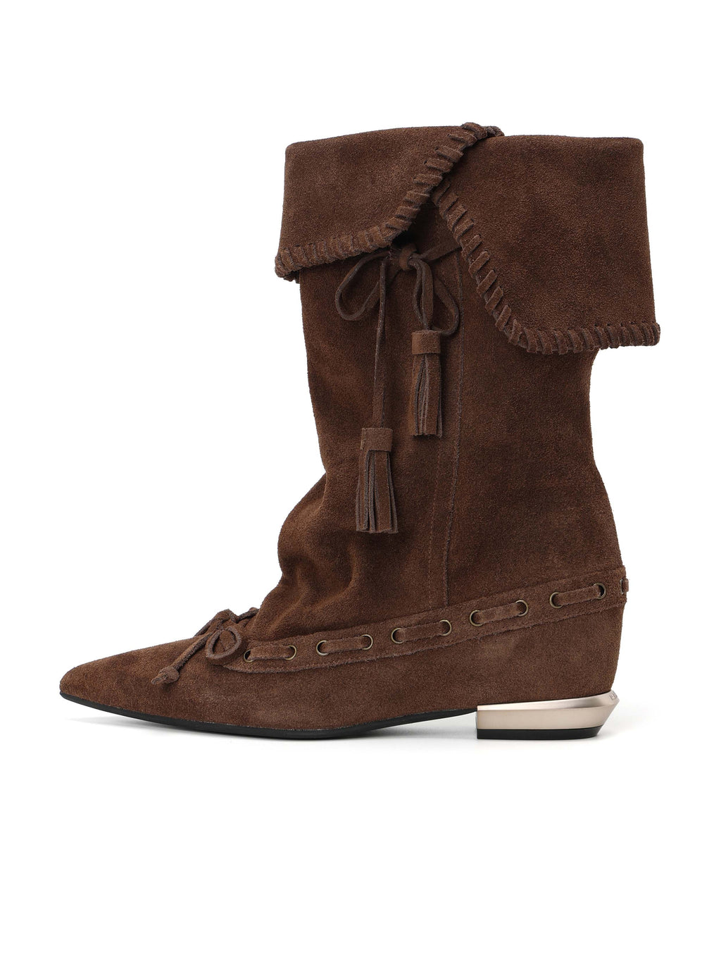DANAE Fold-Over Tassel High Ankle Boots Cocoa Brown