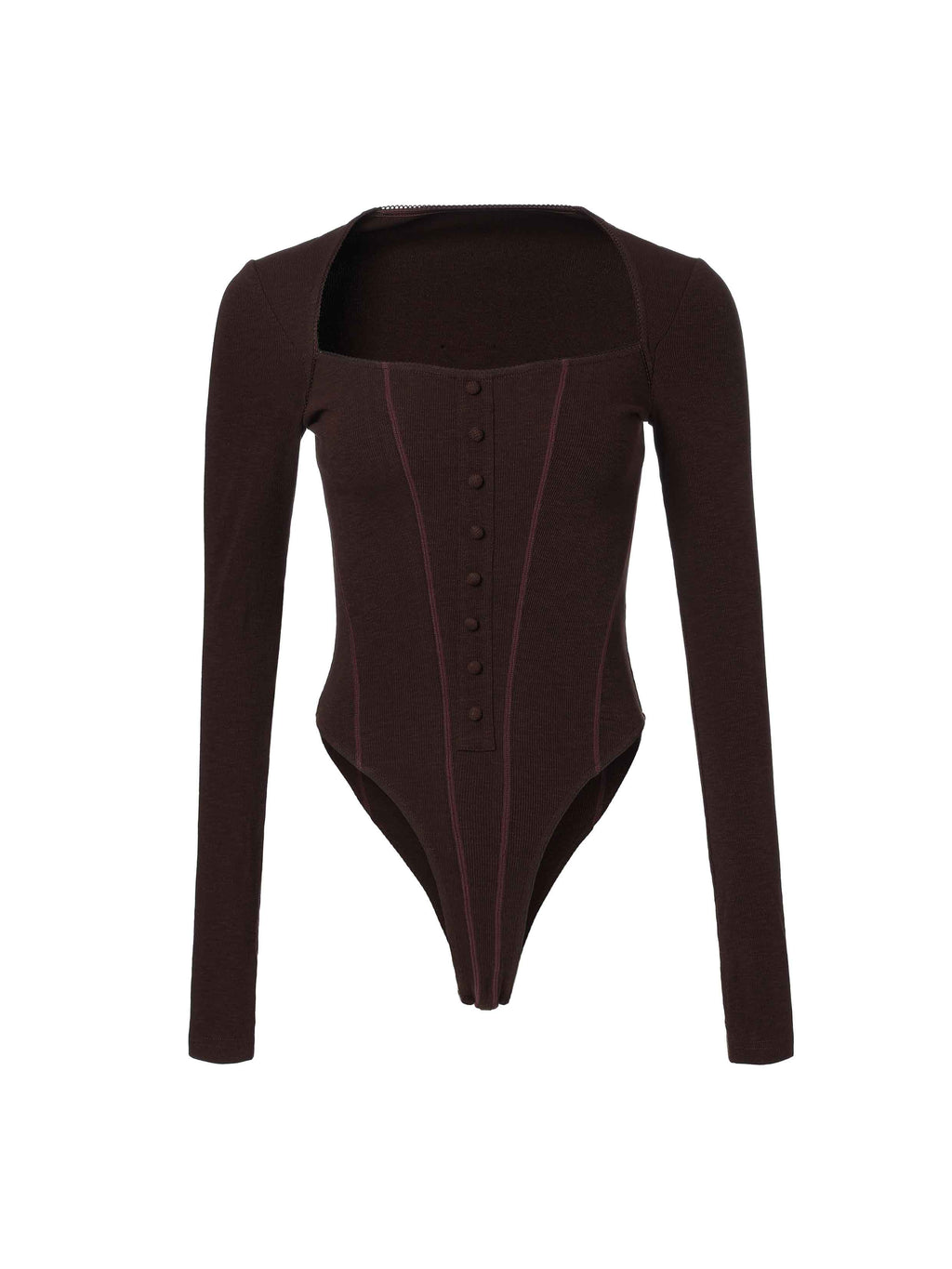 Contrast Seam Square-Neck Bodysuit Purple Brown