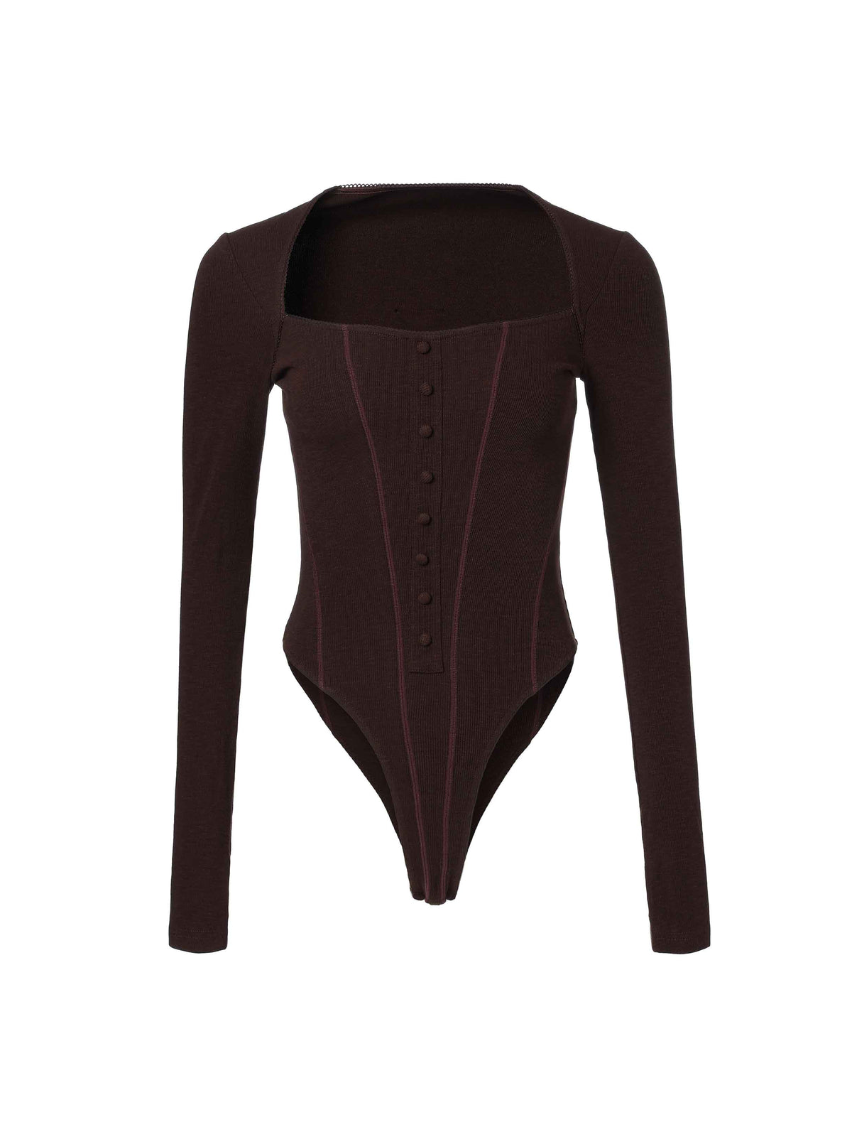 Contrast Seam Square-Neck Bodysuit Purple Brown