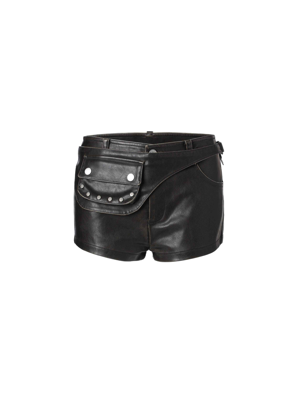 Detachable Belt Bag Distressed Shorts Black