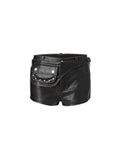 Detachable Belt Bag Distressed Shorts Black