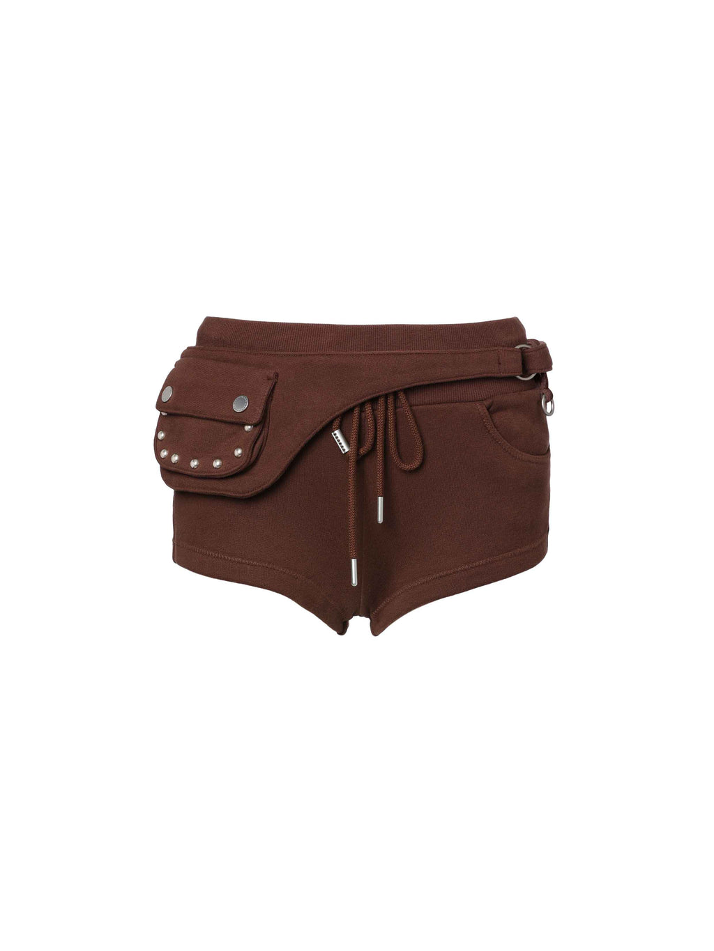 Detachable Belt Bag Knit Shorts Brown