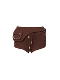 Detachable Belt Bag Knit Shorts Brown