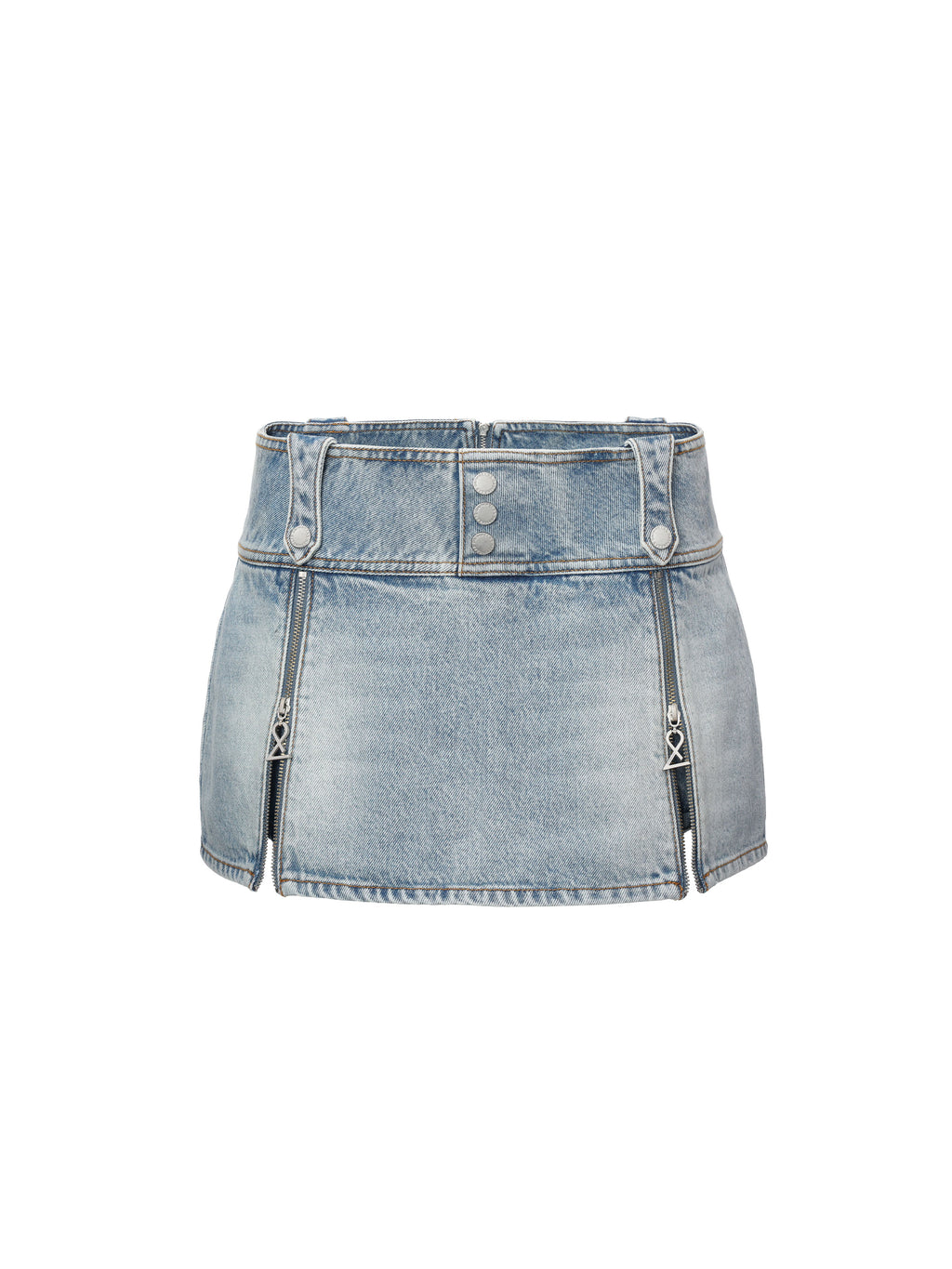 Wide Waistband Zip Denim Skort Light Blue