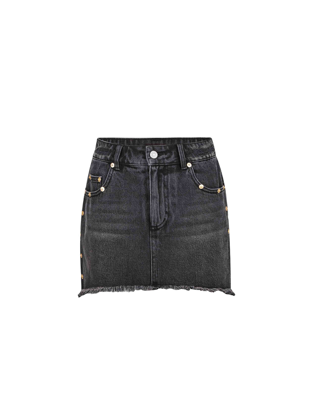 Studded Denim Mini Skirt Black Wash