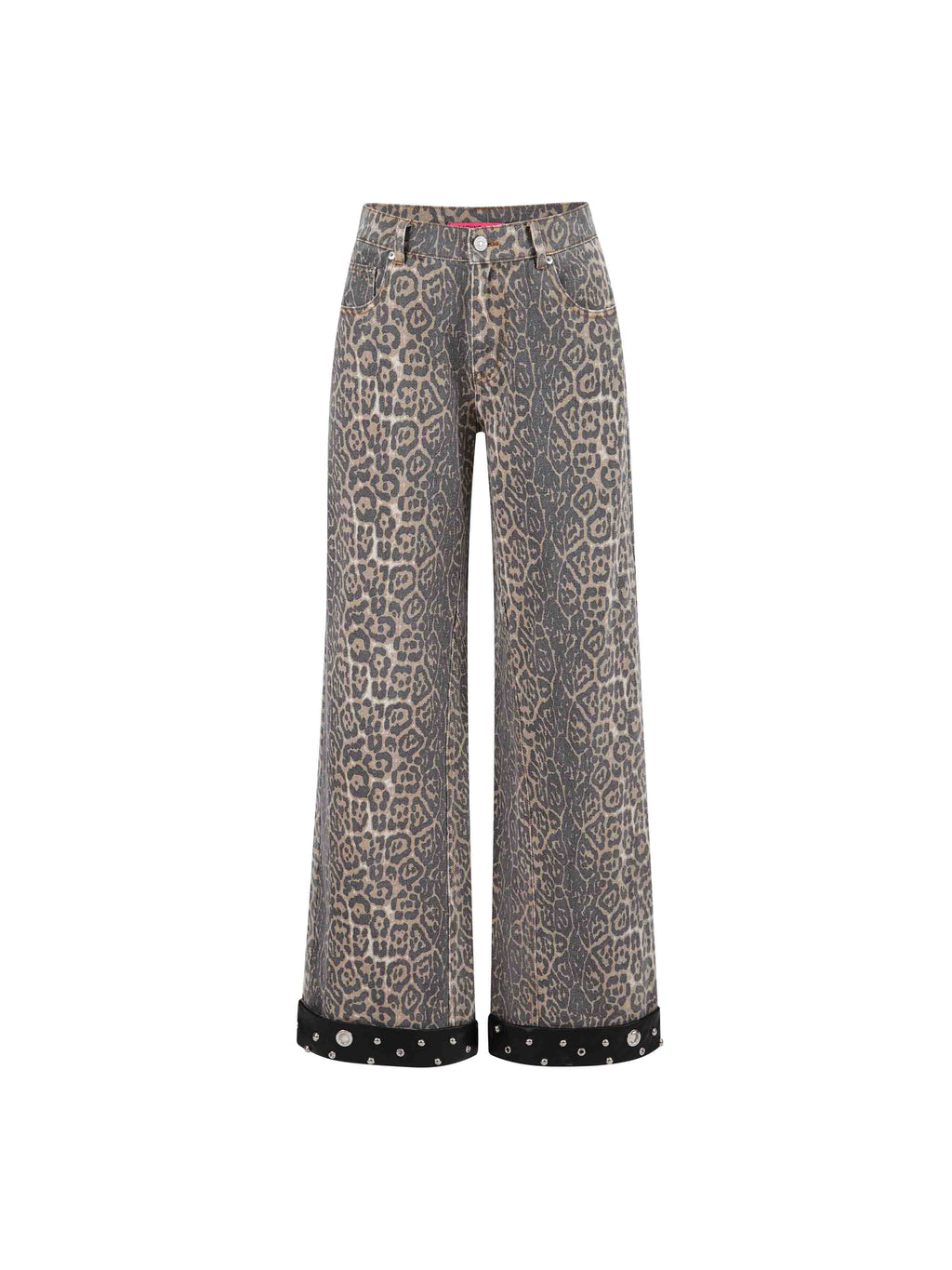 Studded Leopard Wide-Leg Jeans